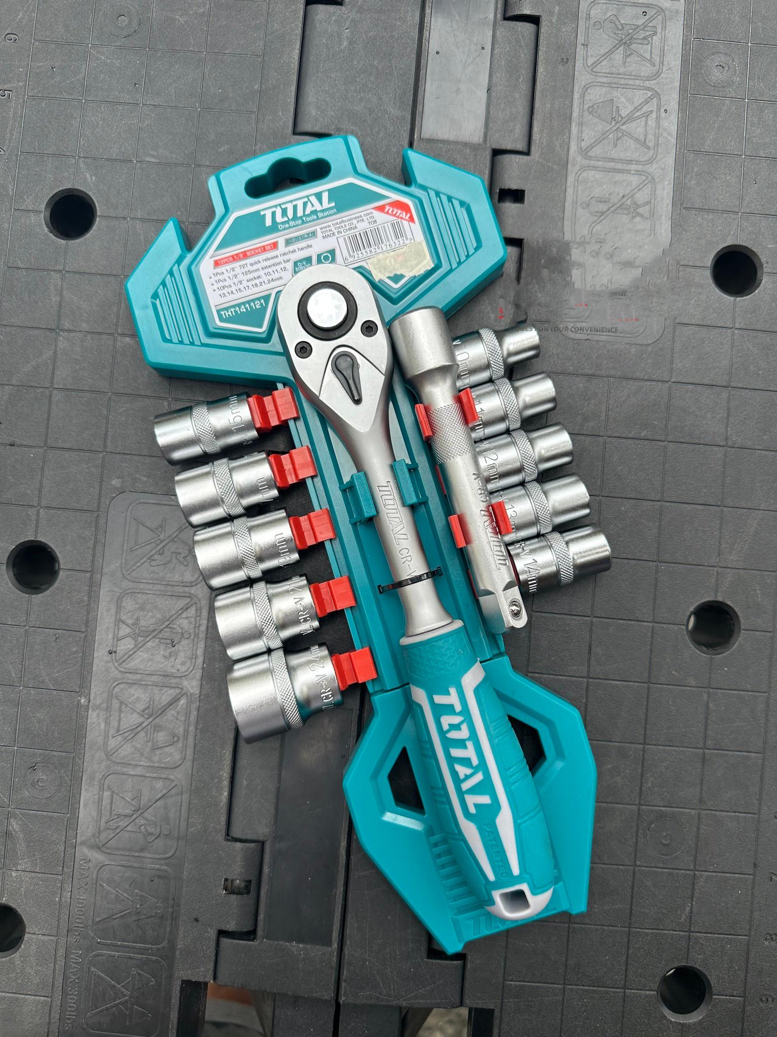 BỘ 12 CÁI SOCKET (1/2 INCH) &amp; CẦN 2 CHIỀU TOTAL THT141121 - HÀNG CHÍNH HÃNG