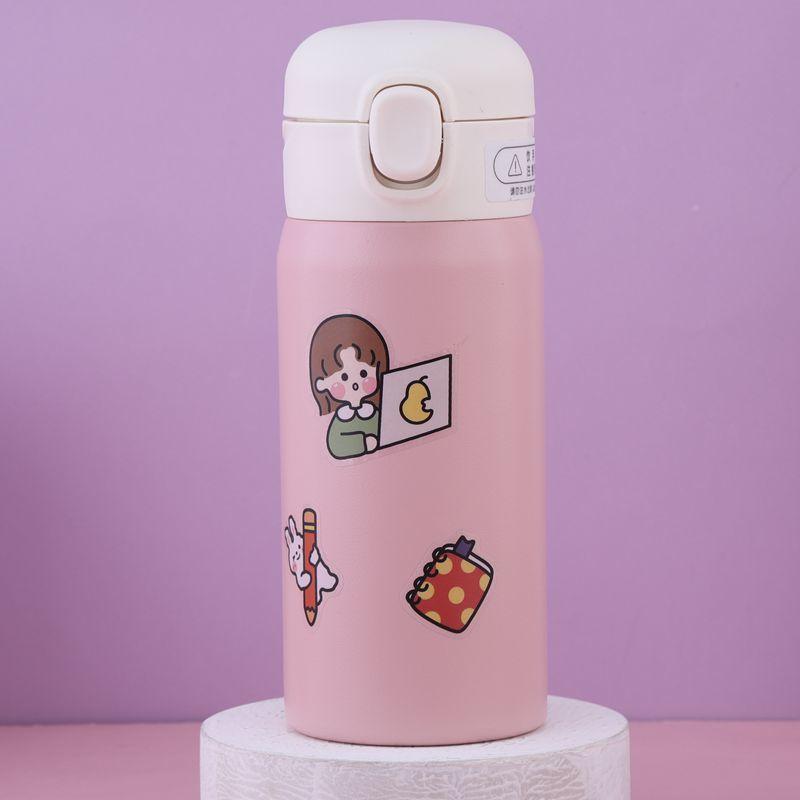 350/480Ml Giữ Nhiệt Cốc Tập Uống Có Ống Hút Nắp Inox Cách Nhiệt Thẳng Cốc Giữ Nhiệt Cô Gái Dễ Thương Dán Nước bình