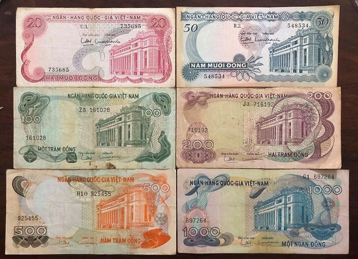 Combo 6 tờ bộ hoa văn Miền Nam 1969, tienf cổ thật 100% phù hợp sưu tập, lưu niệm - tặng kèm túi nilon PASA NUMIS để bảo quản