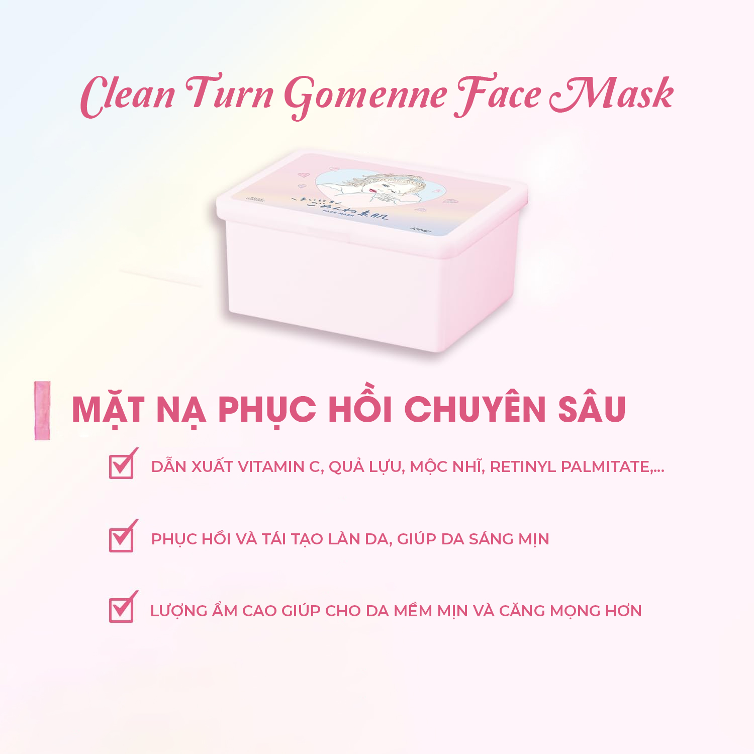 Mặt Nạ Cấp Ẩm Chuyên Sâu Và Dưỡng Trắng Mịn Da Kose Clear Turn Gomenne Face Mask (30 Miếng / Hộp)