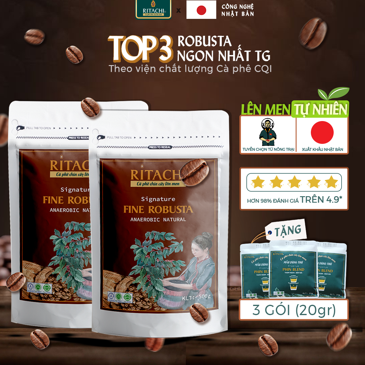 Cà Phê Thượng Hạng FINE ROBUSTA Gia Lai – ANAEROBIC NATURAL Top 3 Thế Giới, Cà phê lên men yếm khí hương vị trái cây tự nhiên 250gr