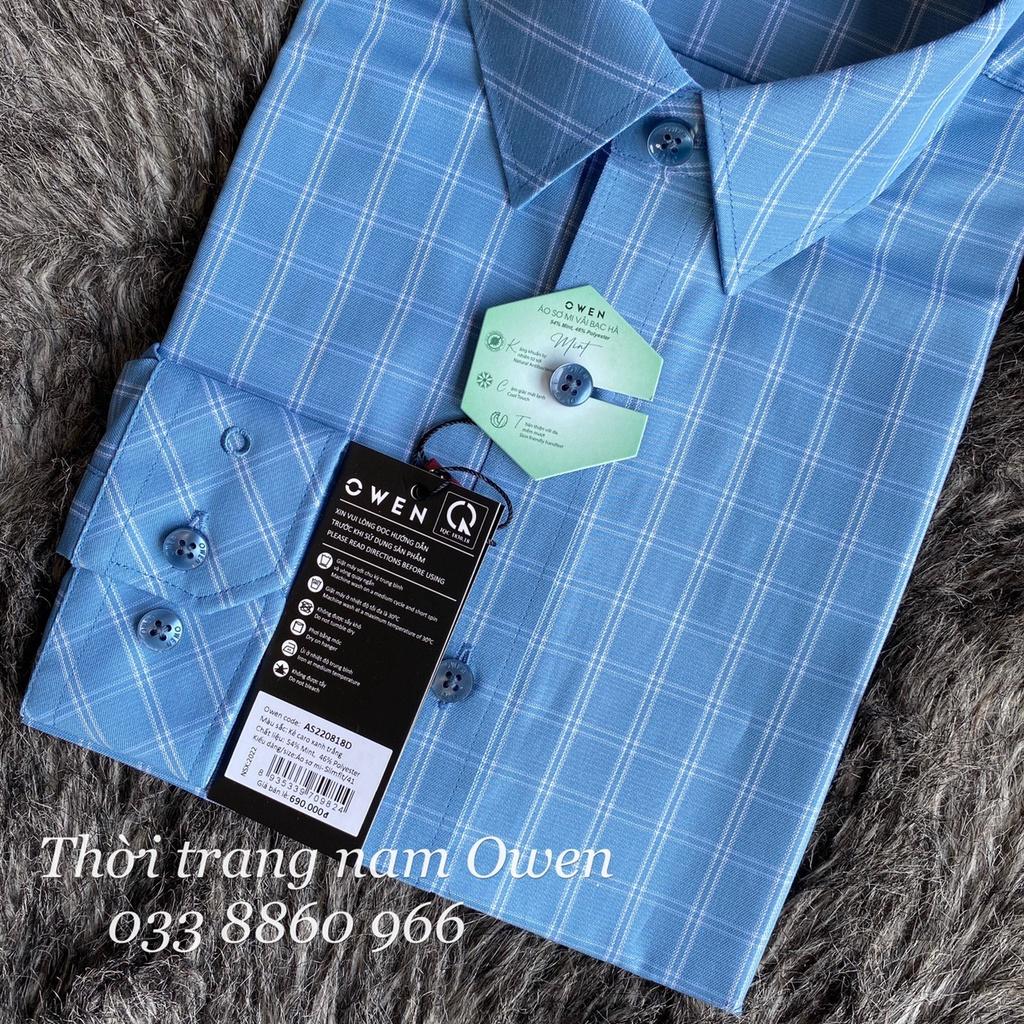 OWEN - Áo sơ mi dài tay Owen Slimfit chất bạc hà kẻ ca rô xanh 220818