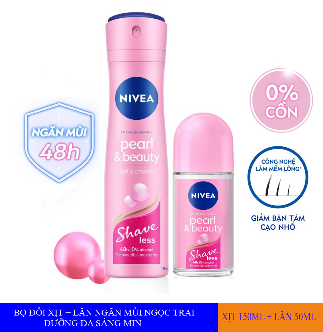 Bộ Đôi Xịt ngăn mùi NIVEA SHAVELESS ngọc trai đẹp quyến rũ (150ml)+Lăn ngăn mùi NIVEA SHAVELESS ngọc trai đẹp quyến rũ (50ml)