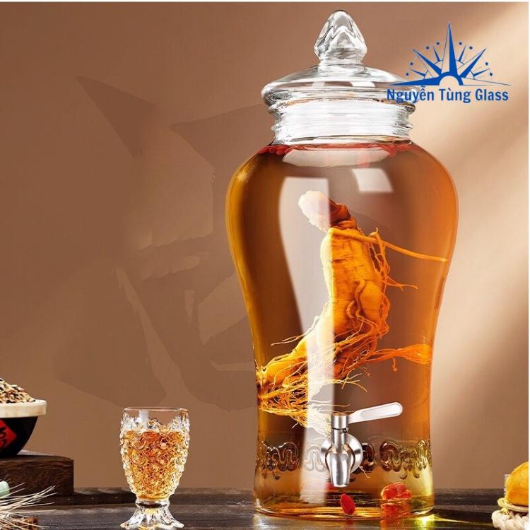 Bình Ngâm Rượu Sâm hoa văn chân mây Thủy Tinh 6 lít