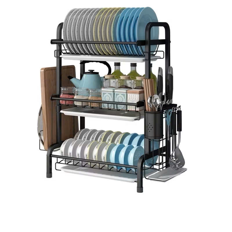 Kệ Để Chén Đĩa Thông Minh 2 Tầng và 3 Tầng Trên Bồn Rửa Bát Sơn Đen Tĩnh Điện Cao Cấp Chống Han Gỉ - HÀNG CHÍNH HÃNG MINIIN