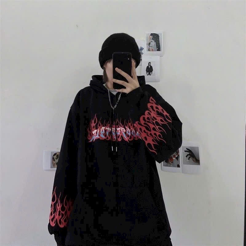 Áo Hoodie cặp đôi from unisex, Áo Khoác Hoodie Nỉ Dáng Rộng In Hình Ngọn Lửa Phong Cách harajuku Đường Phố Hàn Quốc Mùa Thu Đông Cho Nam Và Nữ Thời Trang Hàn Quốc