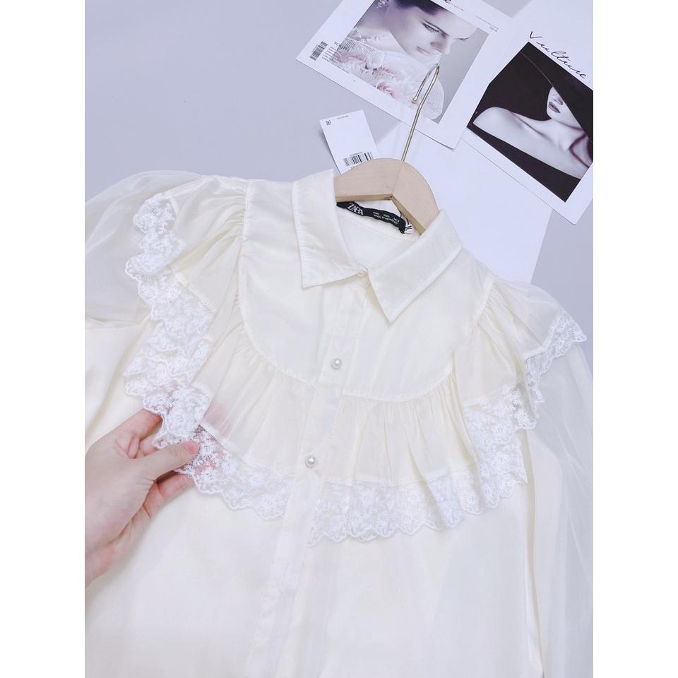 ÁO SƠ MI REN BÈO PHỐI REN 2 LỚP CỔ VUÔNG