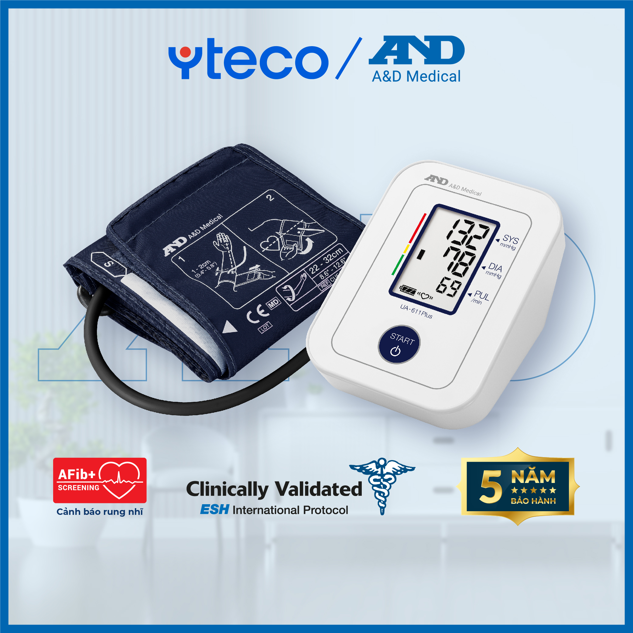 Máy đo huyết áp bắp tay tự động AND UA-611 Plus