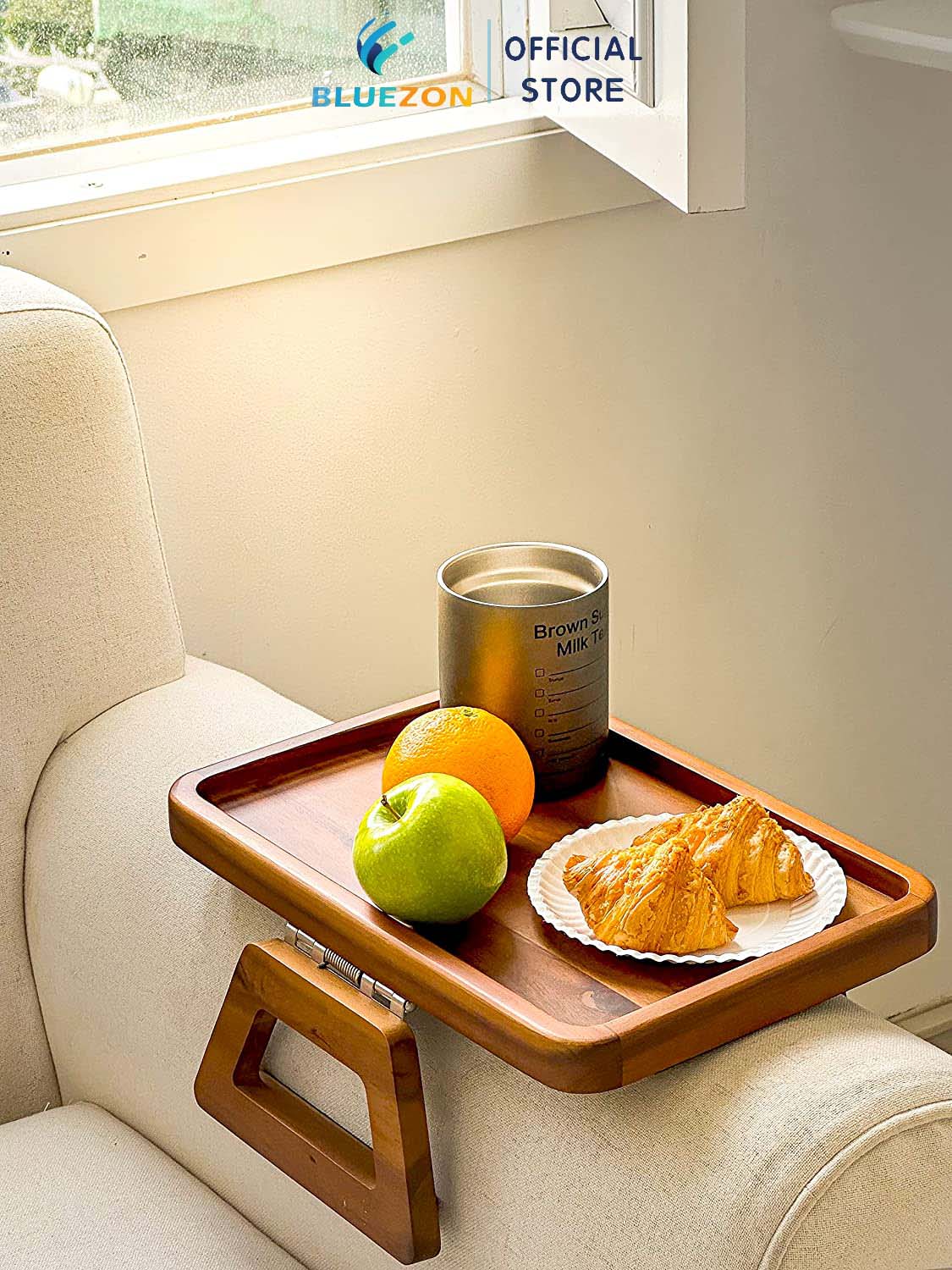 Khay gỗ kẹp tay ghế sofa, để thức ăn đồ dùng tiện lợi