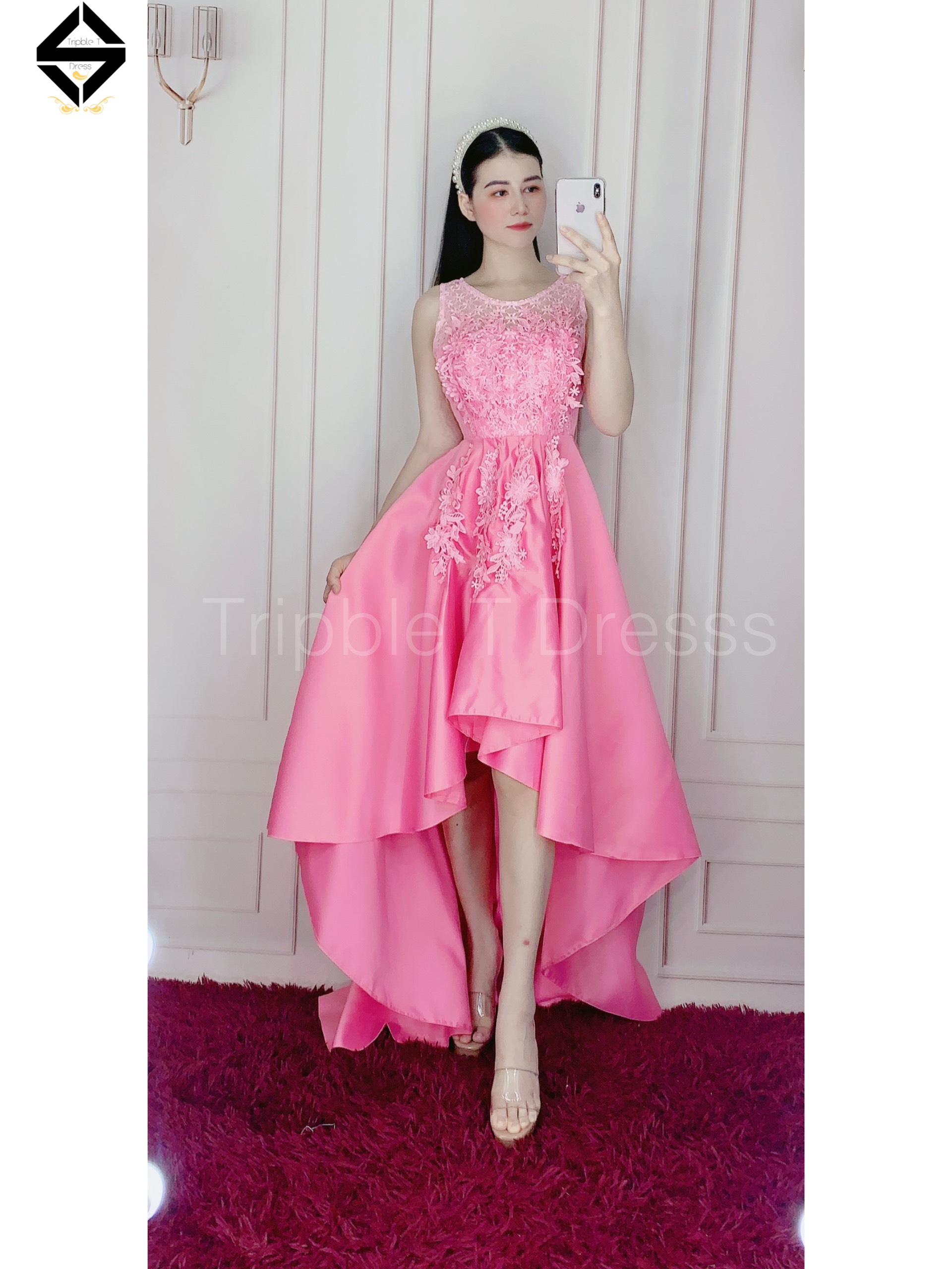 Đầm dự tiệc đuôi tôm phối ren ngực sang trọng TRIPBLE T DRESS -size M/L - MS35V