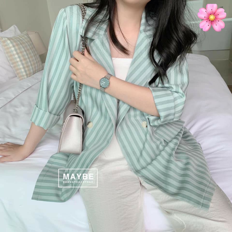 Áo khoác vest nữ áo blazer kẻ sọc kiểu hàn quốc xinh xắn