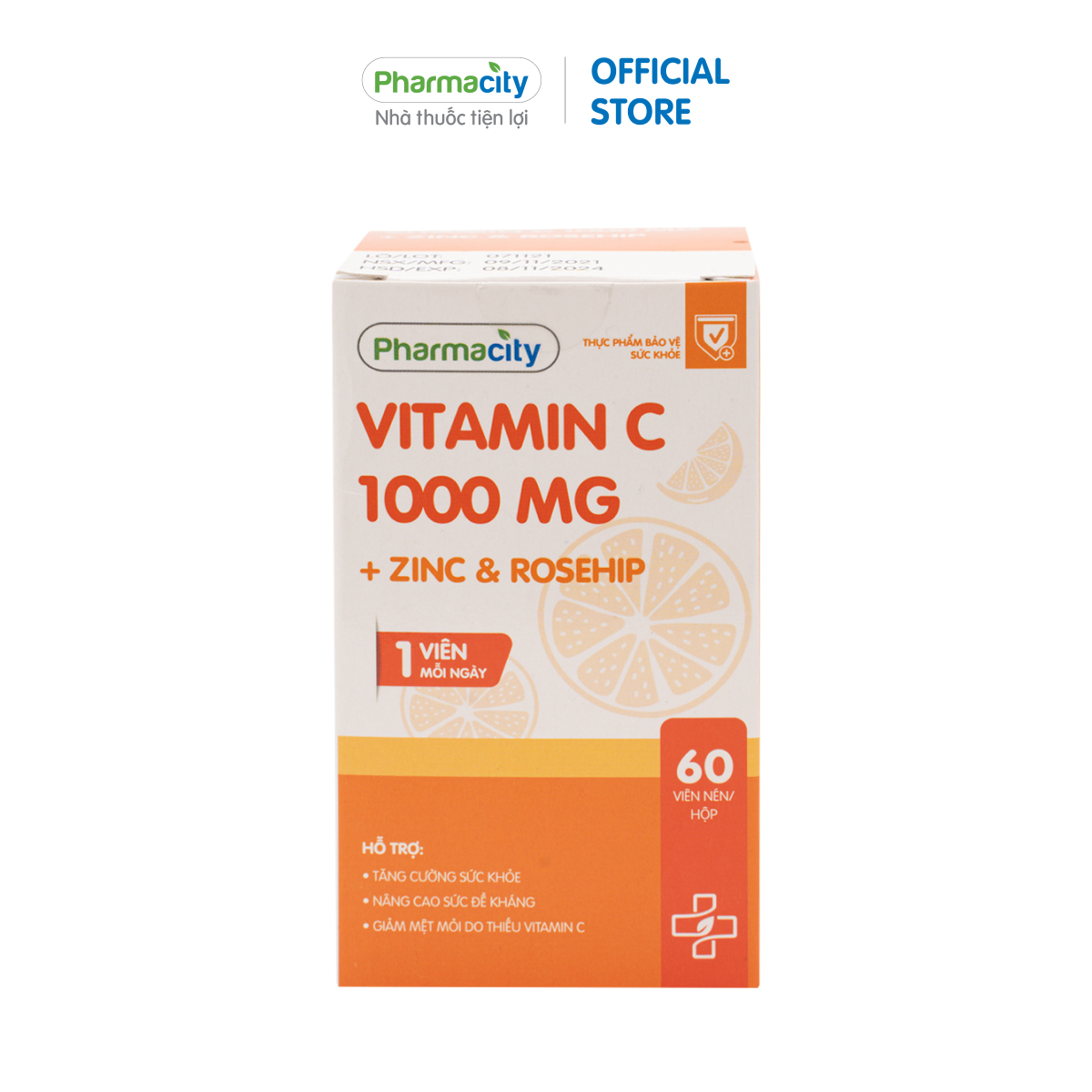 Viên hỗ trợ đề kháng, giảm mệt mỏi Pharmacity Vitamin C 1000mg + Zinc & Rosehip