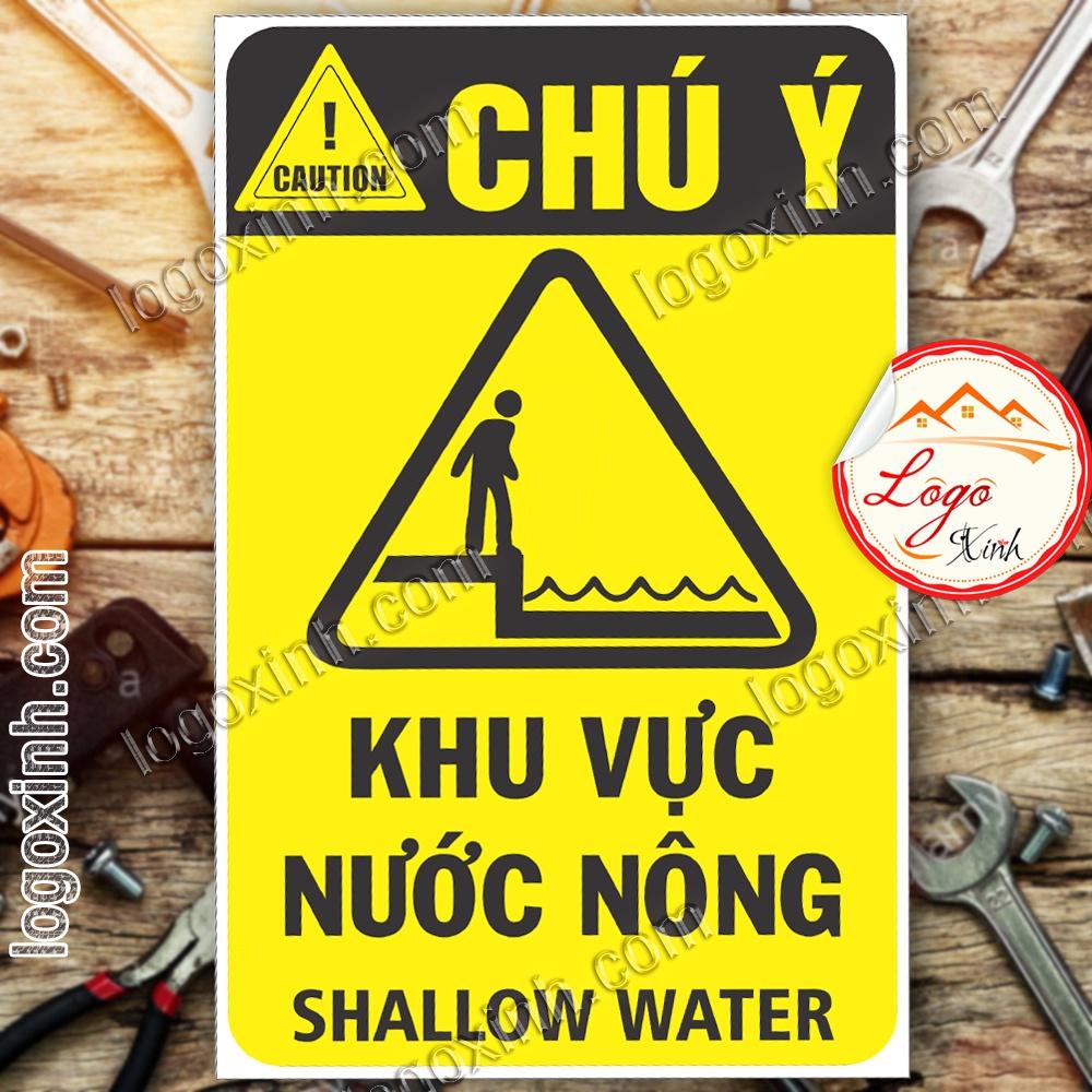 LOGO TEM STICKER BIỂN CẢNH BÁO KHU VỰC NƯỚC NÔNG, NƯỚC CẠN - SHALLOW WATER CAUTION - BIỂN CẢNH BÁO AN TOÀN LAO ĐỘNG