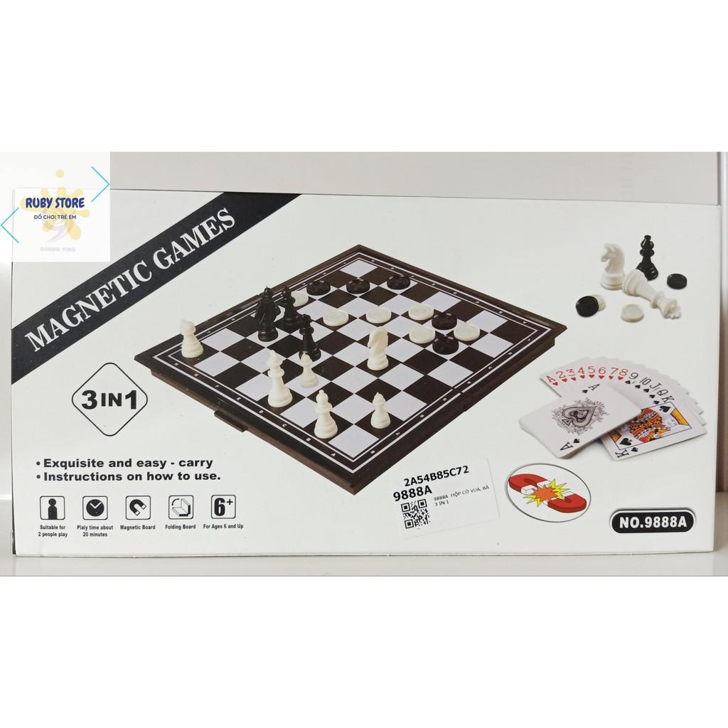 BỘ CỜ VUA NAM CHÂM, BÀI TÂY, CA-RÔ XÚC XẮC (CHESS 3 IN 1)