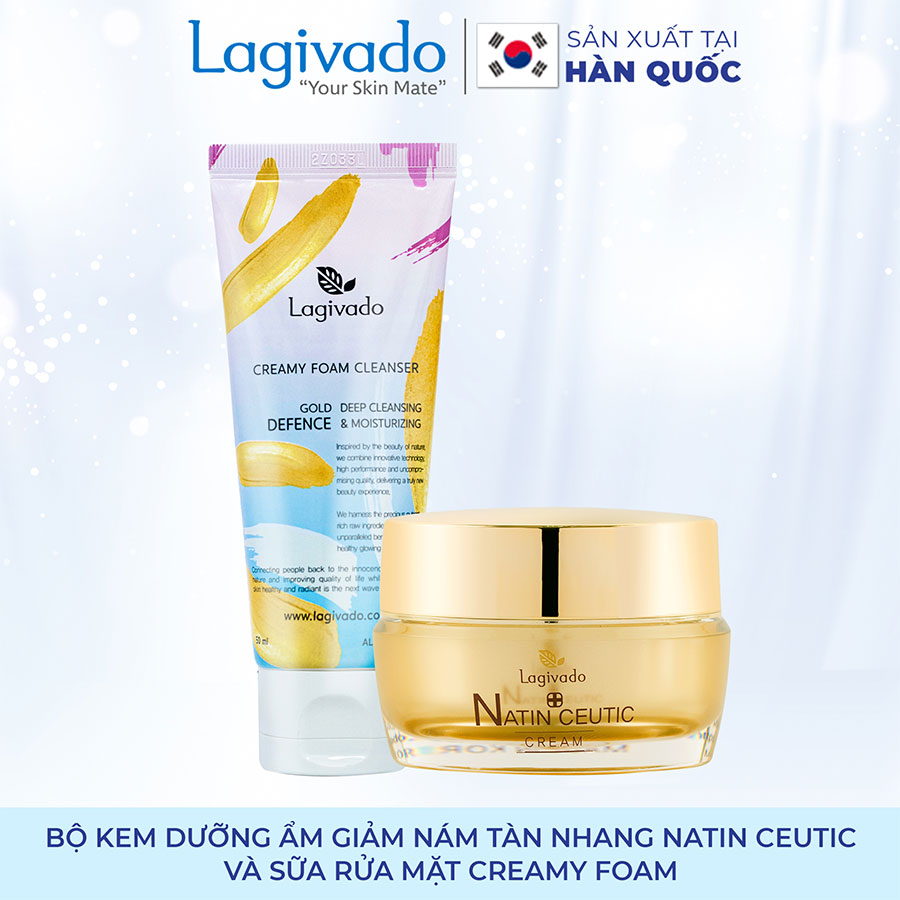 Bộ đôi Kem dưỡng ẩm giảm nám tàn nhang Hàn Quốc Lagivado NATIN CEUTIC CREAM 50 g và sữa rửa mặt Creamy Foam 50ml.