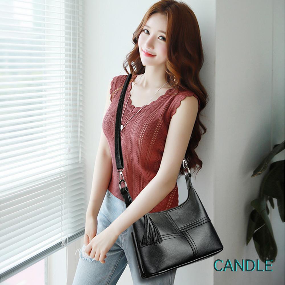 Túi Đeo Chéo Da Pu Mềm Phối Tua Rua Xinh Xắn Cho Nữ