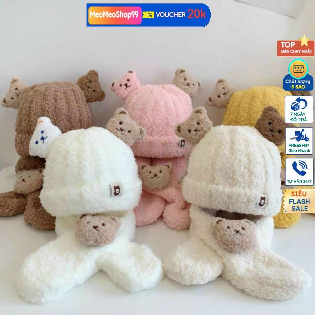 Set Mũ Tai Gấu Kèm Khăn Cho Bé Trai Và Bé Gái