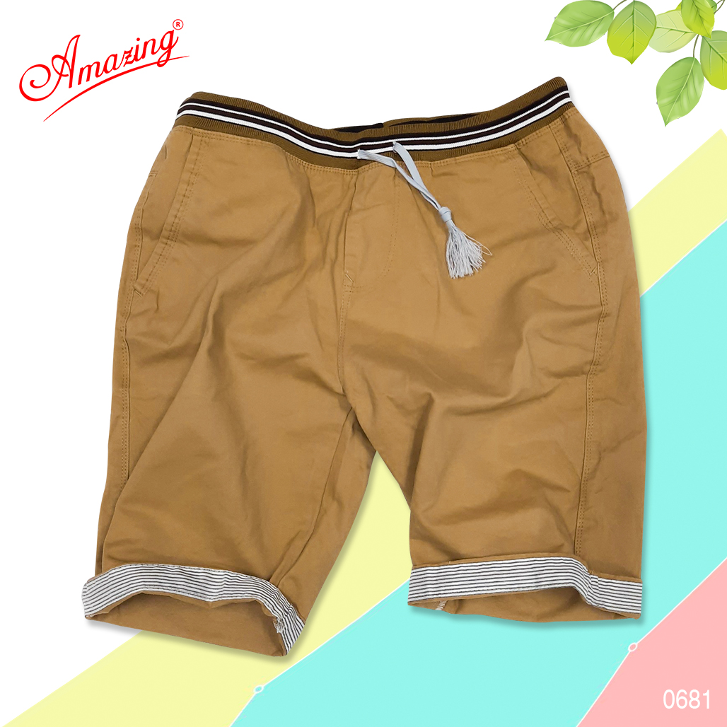 Quần sọt kaki nam size đại, lưng bo, short form rộng, lai lật phối sọc, bigsize, hiệu Amazing