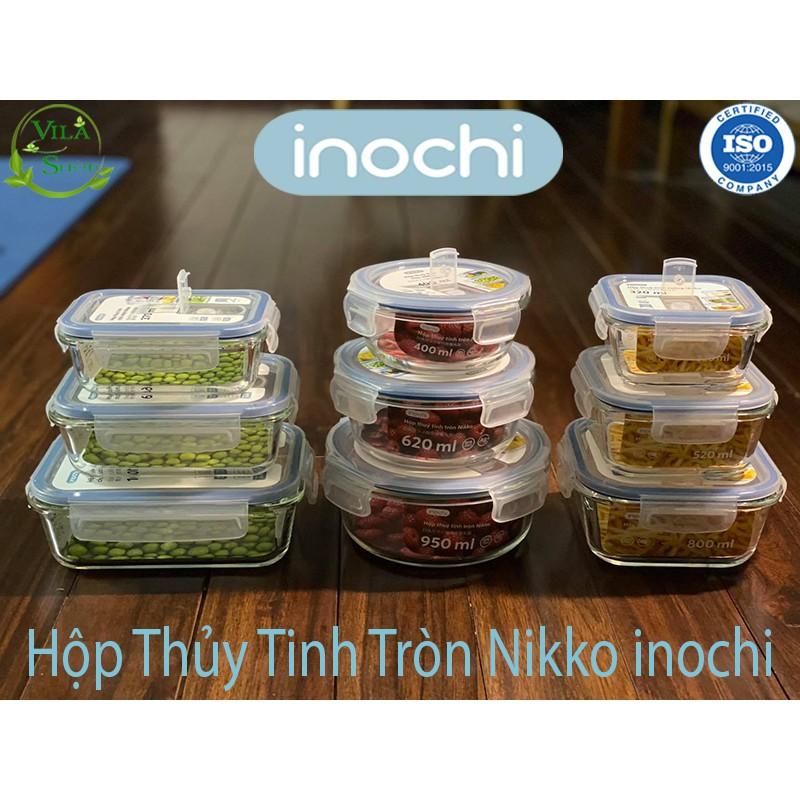 Hộp Thực Phẩm, Hộp Thủy Tinh Chịu Nhiệt Hình Tròn, Thủy Tinh Cao Cấp Inochi Sử Dụng An Toàn Trong Lò Vi Sóng