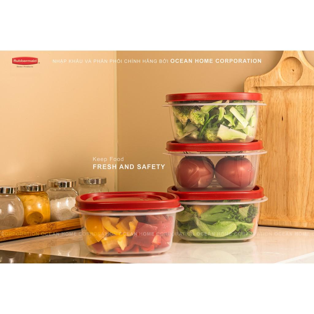 Set 4 hộp đựng thực phẩm (1.2L) NẮP CÓ VENT RUBBERMAID CHÍNH HÃNG màu đỏ bằng nhựa PP cao cấp