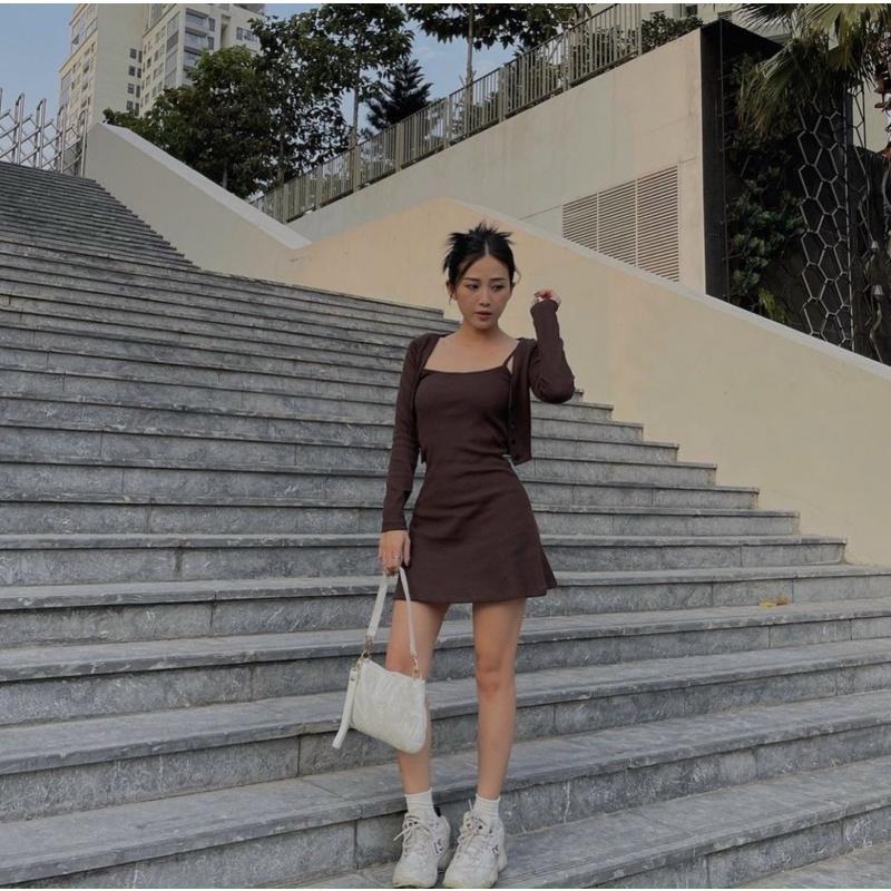 Set đầm body hai dây kèm áo khoác