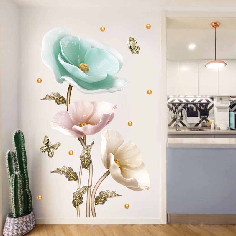 Decal dán tường hoa mẫu đơn nghệ thuật