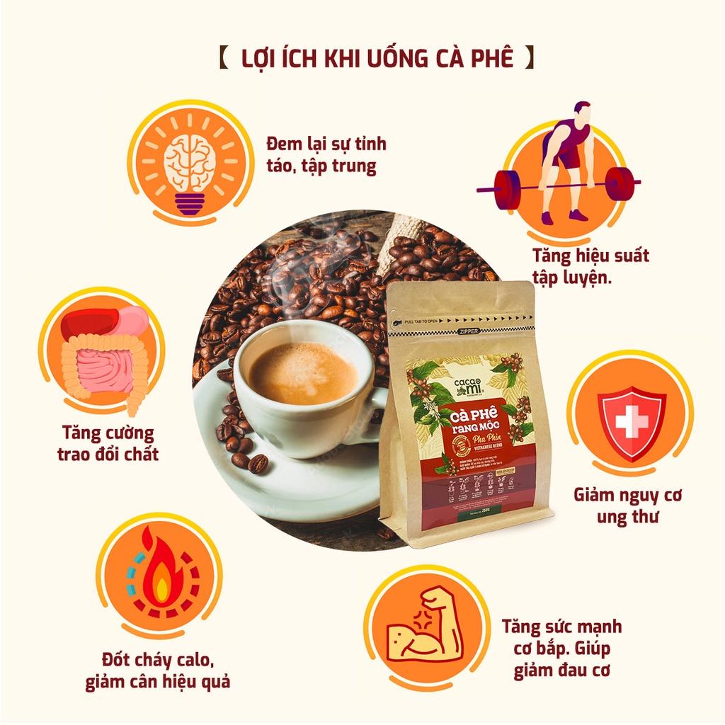 Cà phê nguyên chất rang mộc Blend Robusta và Arabica đậm đà thơm cafe pha phin ngon Cacao Mi 15g-250g