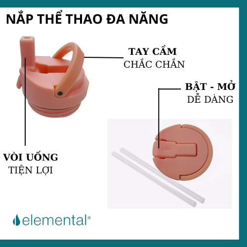 Bình giữ nhiệt elemental Pop màu hồng 414ml, inox 304, giữ nhiệt tốt, FDA Hoa Kì, bình đa năng có kèm ống hút cho bé đi học Chờ duyệt