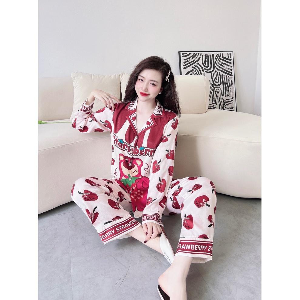 Bộ pyjama dài tay - Lụa xước ánh kim cao cấp  - ĐẢM BẢO GIỐNG HÌNH 100%