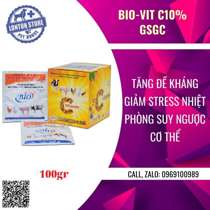 Bio Vitamin C10%, Tăng sức đề kháng, giảm stress nhiệt, phòng suy nhược cơ thể cho gia sức gia cầm, gói 100gr