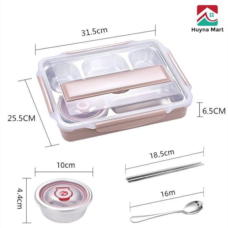 Hộp Cơm Hàn Quốc Có Nắp 5 Ngăn Inox 304 Mẫu Mới NB44