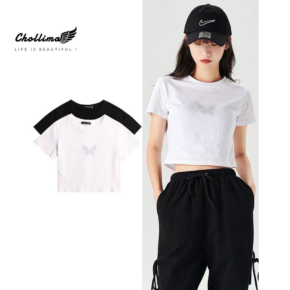 Áo thun croptop tay lỡ Chollima in hình CON BƯỚM AT453 chất vãi dày dặn co giãn 4 chiều
