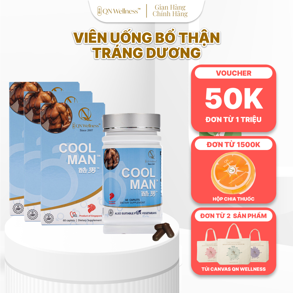 Combo Siêu Ưu Đãi Viên Uống Bổ Sung Cho Nam Giới Cool Man QN Wellness Bổ Thận Tráng Dương, Củng Cố Gân Cốt, Hỗ Trợ Sáng Da, Tăng Cường Thể Chất & Hệ Miễn Dịch - Hộp 60 Viên x3