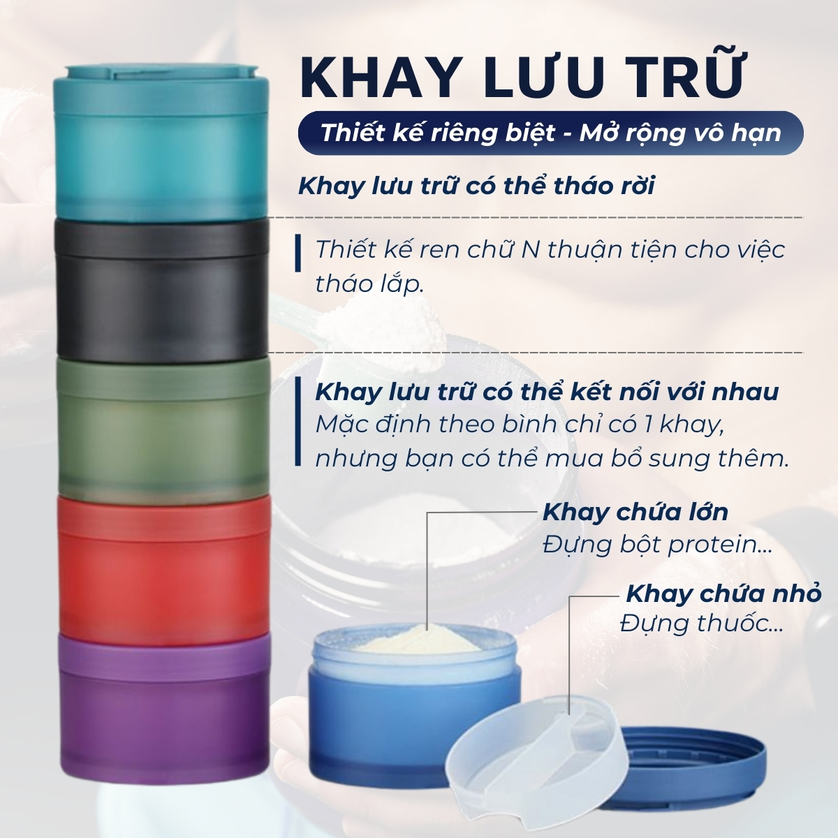 Bình lắc thể thao nhựa Tritan BPA Free DandiHome UZSPACE dung tích 500ml có khay chứa bột