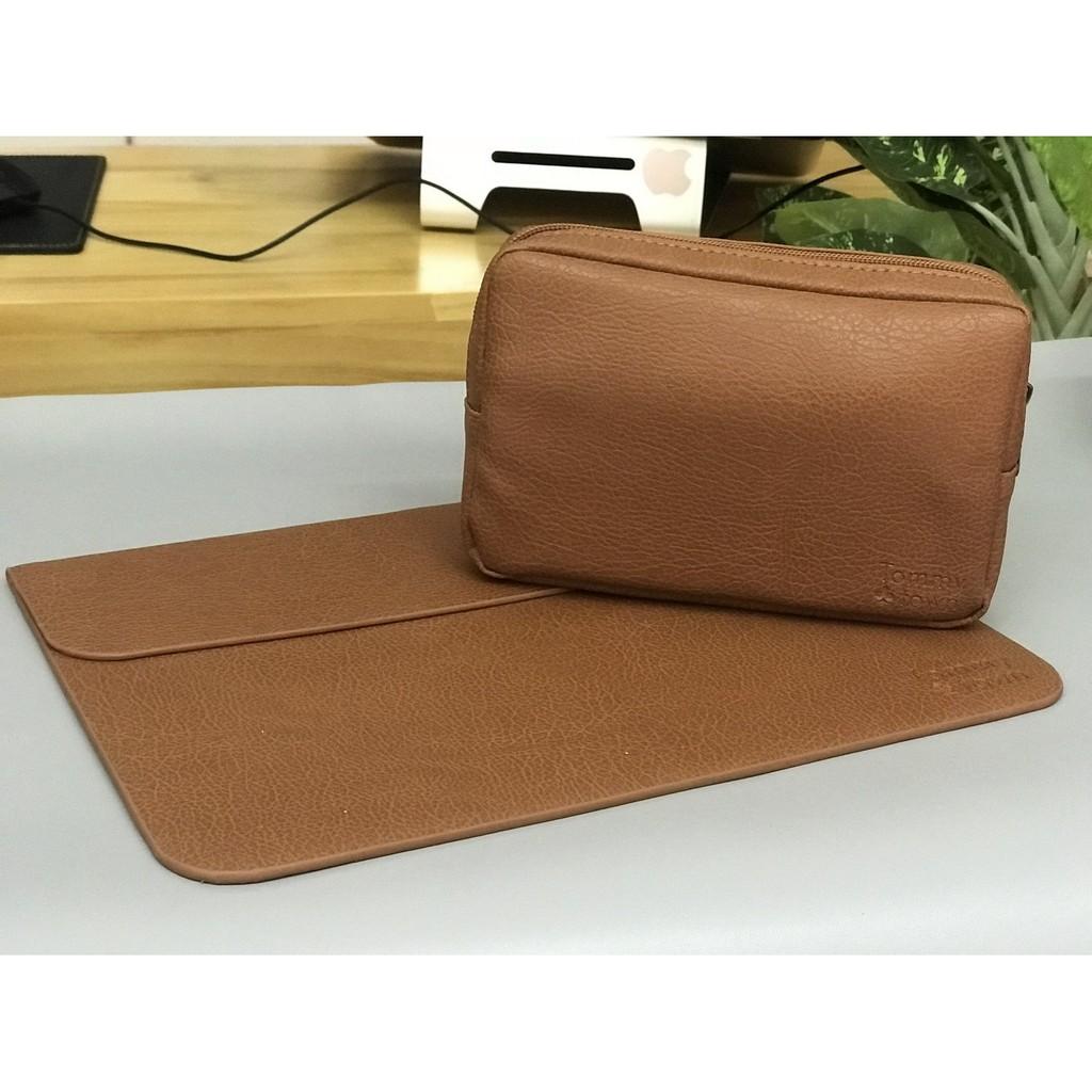 Combo Bao Da + Túi Đựng Sạc Cao Cấp Cho Macbook Tommy Town - Nâu