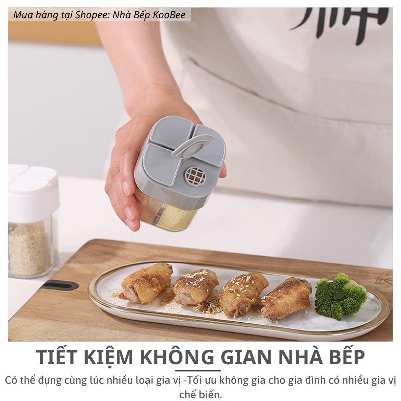 Hũ đựng gia vị 4 ngăn có lỗ rắc - Lọ rắc gia vị cao cấp bằng nhựa trong suốt KooBee