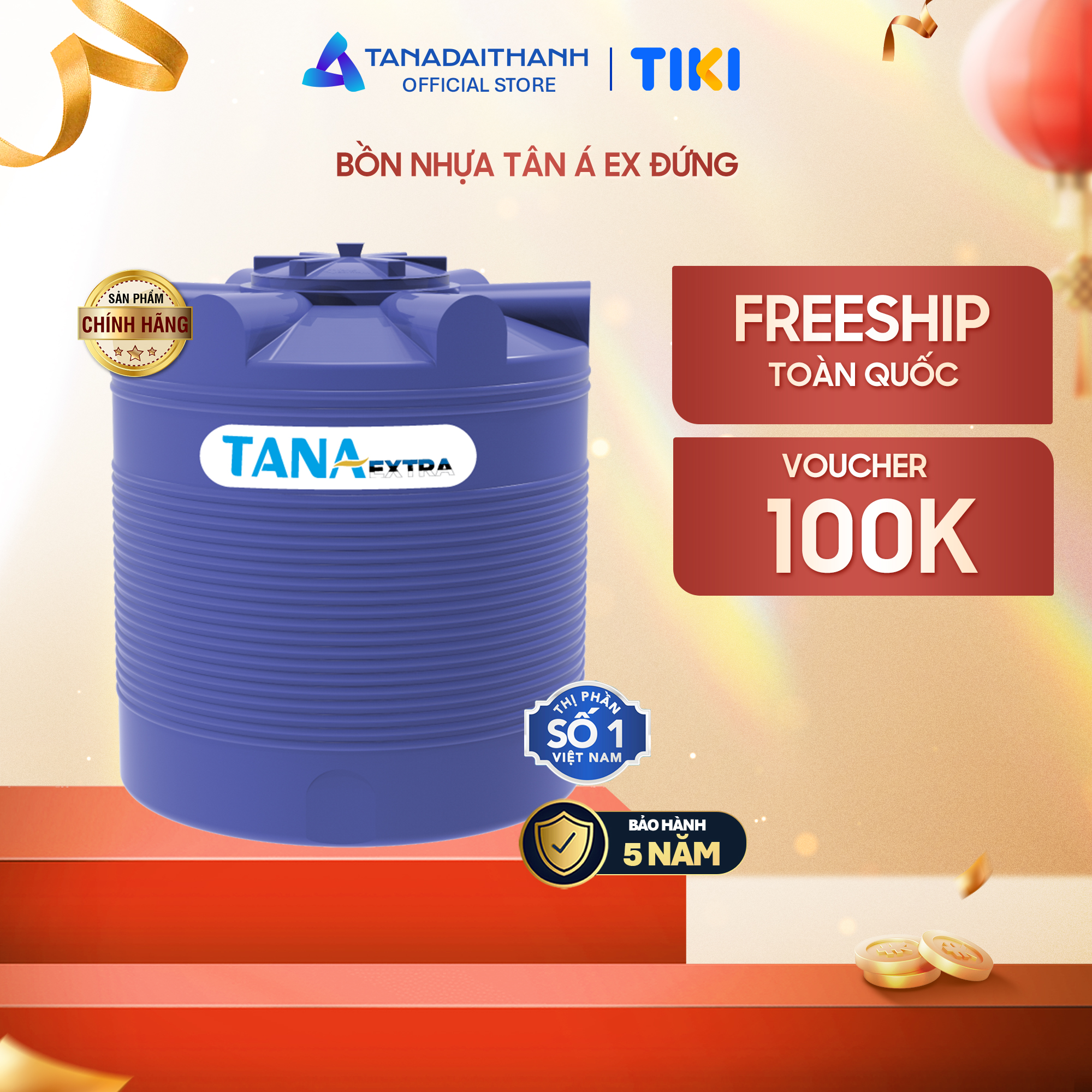 Bồn nước nhựa Tân Á EX 500L 1000L 1500L 2000L Đứng - Hàng chính hãng, bảo hành 5 năm (Chỉ bán tại Khu vực Miền Bắc)