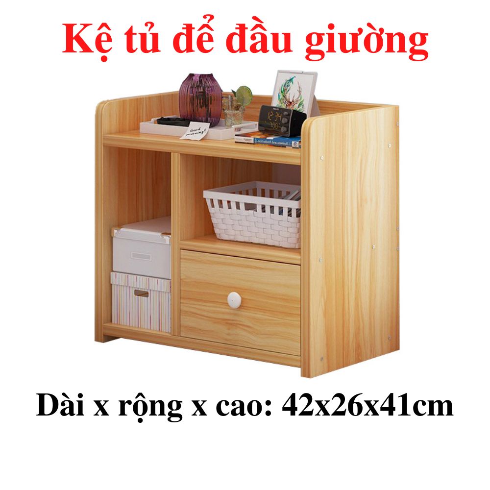 Kệ tủ để đầu giường có ngăn kéo kt 42x26x41cm, kệ gỗ mini trang trí để sách vở đặt ở phòng ngủ khách | TP050