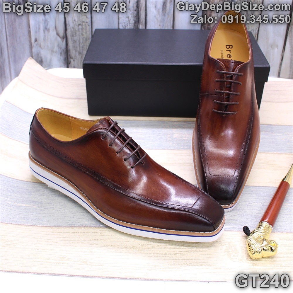 Giày da đóng thủ công, giày tây đế phẳng cỡ lớn 45 46 47 48 cho nam chân to. Big size handmade shoes for wide feet