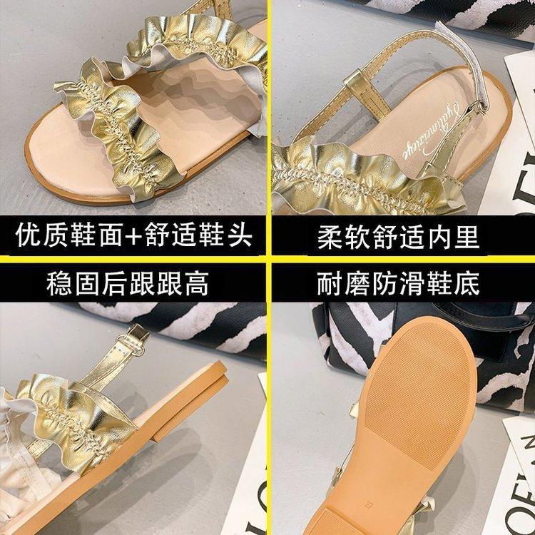 Fashion Round Head Solid Color Open Toe Low Heel Flat Sandals for Women