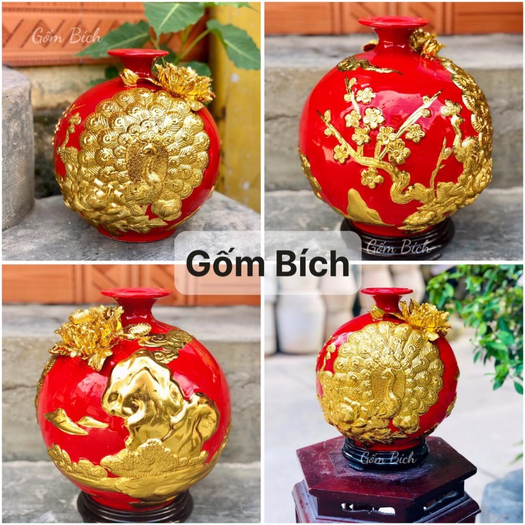 Bình Hút Lộc Công Đào Phú Quý Vinh Hoa Dát Vàng Bình Phong Thủy Tài Lộc Gốm Sứ Bát Tràng