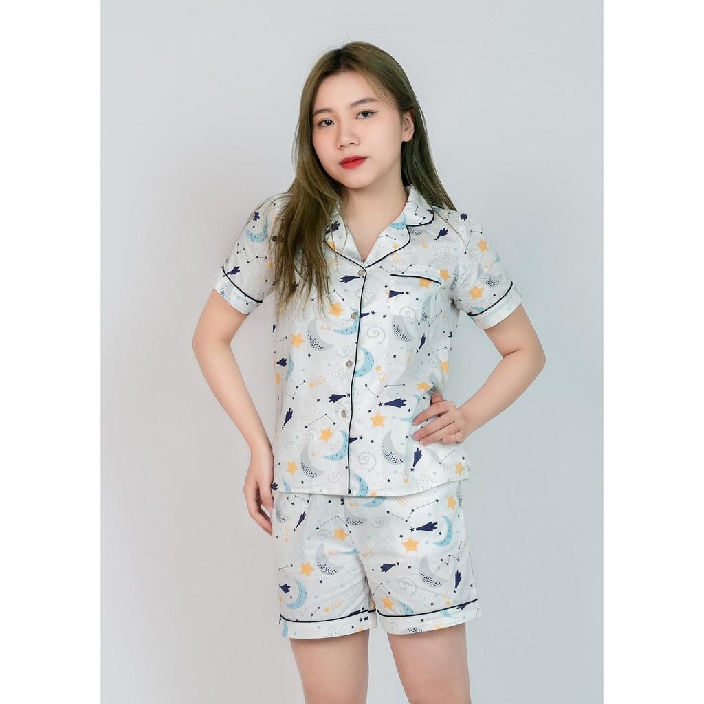 Đồ pijama mặc nhà mẹ và bé màu trắng hình trăng sao