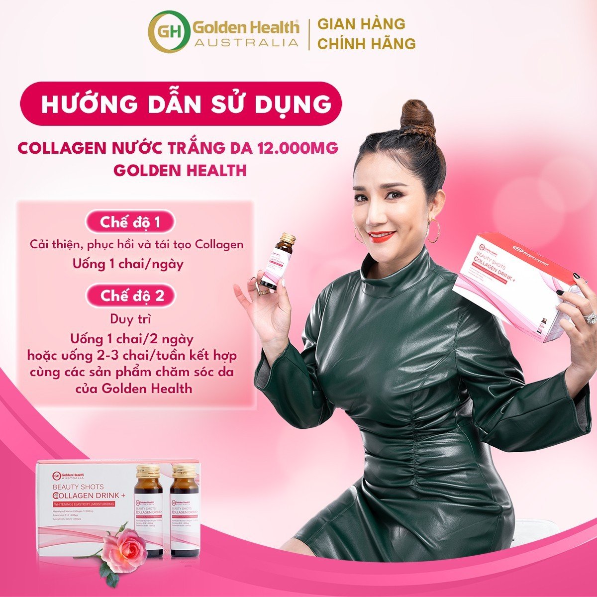 Nước Uống Trắng Da Collagen Golden Health Beauty Shots Collagen Drink Hộp10 Lọ x 50ml, Giúp Ngăn Ngừa Sự Hình Thành Các Nếp Nhăn, Giúp Tái Tạo Phục Hồi Da, Trẻ Hóa, Căng Mịn, Sáng Bóng Da