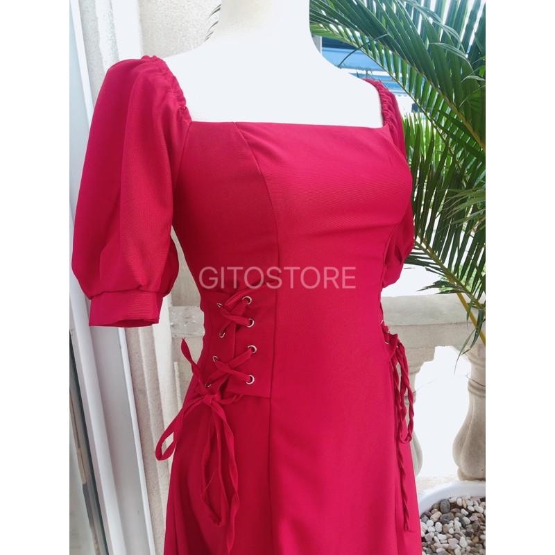 ĐẦM ĐEN CỔ VUÔNG – VÁY NỮ TAY PHỒNG – TRẮNG ĐỎ ĐEN – GD087