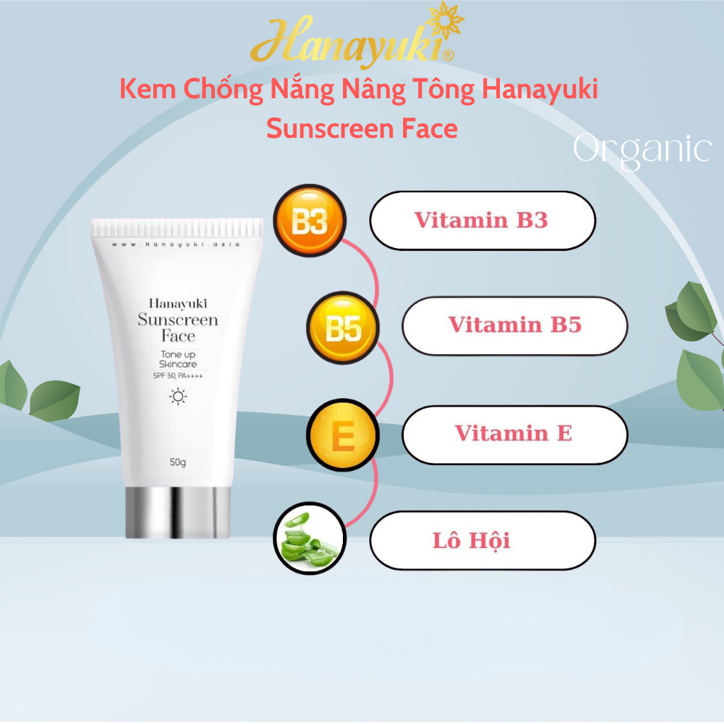 Kem Chống Nắng Hanayuki Chính Hãng Spf 50+/PA+++ Nâng Tông Lâu Trôi Hanayuki Sunscreen Face 50g - Body 100g