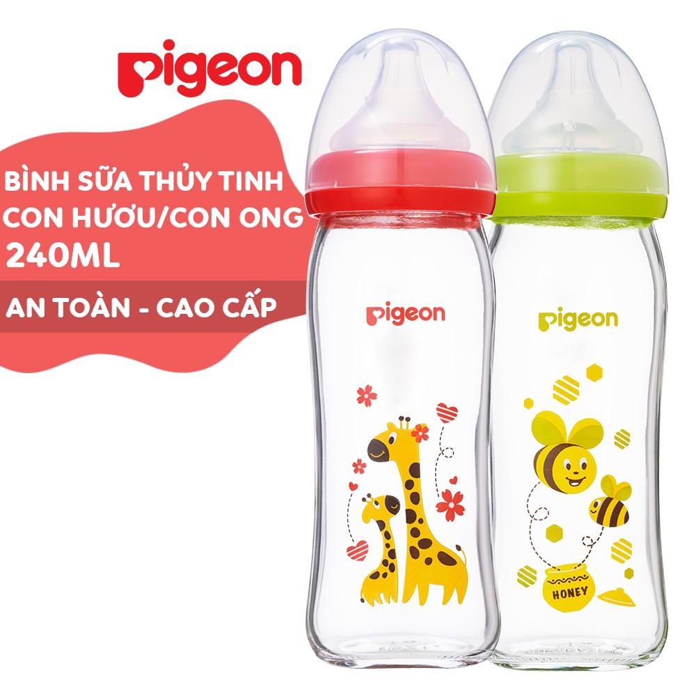 Bình sữa cổ rộng thuỷ tinh Plus Pigeon 240ml (M)