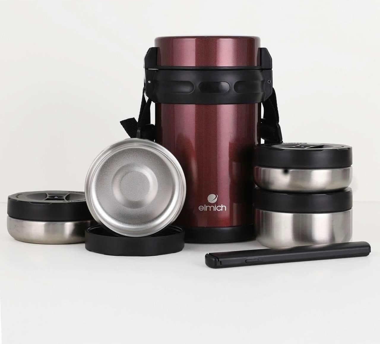 Hộp Cơm Giữ Nhiệt văn phòng Inox 304 EL-8294 , Dung tích 2000ml, Có Túi Đựng và Hộp Đũa Kèm Theo)