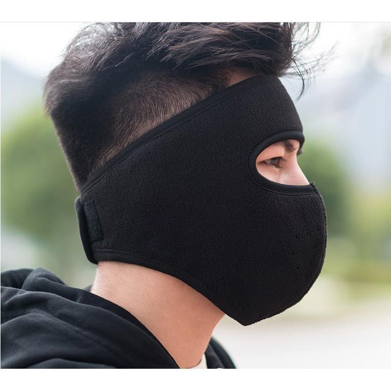 Khẩu trang ninja trùm kín mặt che tai chống nắng chống gió bụi vải nỉ dán sau gáy thích hợp chạy xe đi công trình