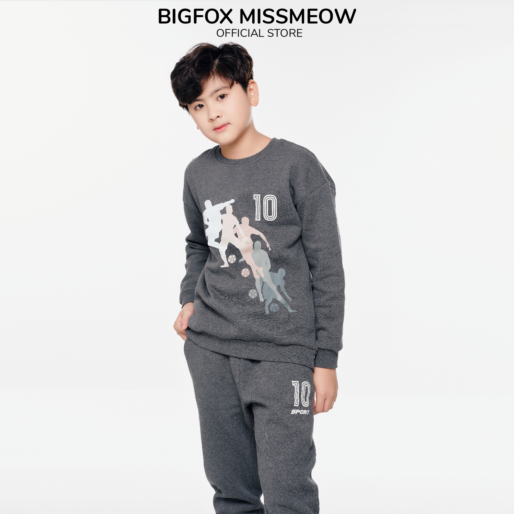 Bộ quần áo bé trai BIGFOX MISS MEOW vải nỉ bông size đại ấm áp kiểu Hàn Quốc cỡ 12,13,14,15 tuổi 40kg 53kg 1964