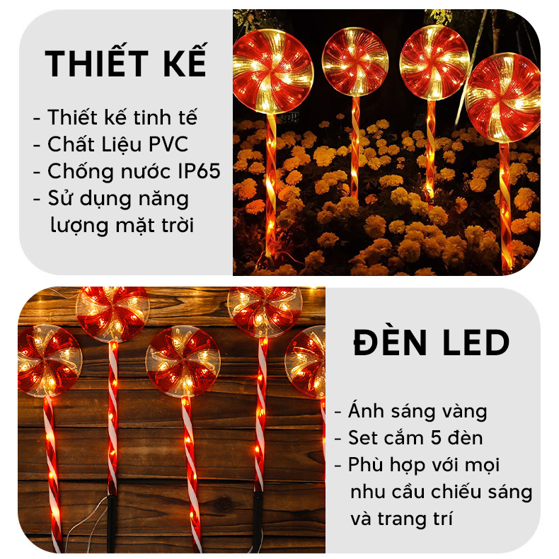 Đèn trang trí năng lượng mặt trời kẹo giáng sinh, tiết kiệm điện, bóng siêu sáng, chống thấm nước - DA3197
